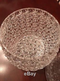 Large Vintage Cut Glass Bowl With Lid Daisy Button Sharp Punch