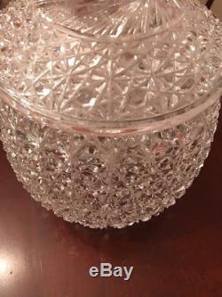 Large Vintage Cut Glass Bowl With Lid Daisy Button Sharp Punch