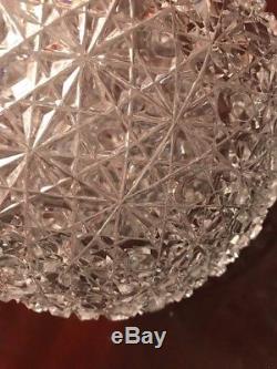 Large Vintage Cut Glass Bowl With Lid Daisy Button Sharp Punch