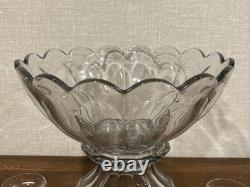 Large Vintage Heisey Pedestal Punch Bowl Set With 10 Glasses Signed