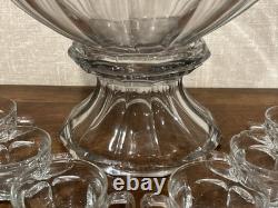 Large Vintage Heisey Pedestal Punch Bowl Set With 10 Glasses Signed