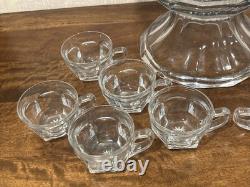 Large Vintage Heisey Pedestal Punch Bowl Set With 10 Glasses Signed