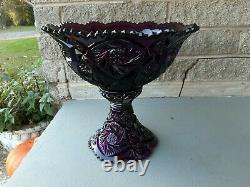 Large Vintage Imperial Glass Whirling Star Amethyst Glass Punch Bowl with Stand