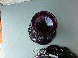 Large Vintage Imperial Glass Whirling Star Amethyst Glass Punch Bowl with Stand