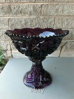 Large Vintage Imperial Glass Whirling Star Amethyst Glass Punch Bowl with Stand