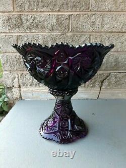 Large Vintage Imperial Glass Whirling Star Amethyst Glass Punch Bowl with Stand