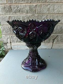 Large Vintage Imperial Glass Whirling Star Amethyst Glass Punch Bowl with Stand