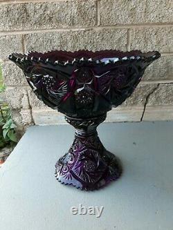 Large Vintage Imperial Glass Whirling Star Amethyst Glass Punch Bowl with Stand