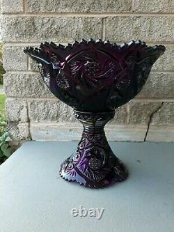 Large Vintage Imperial Glass Whirling Star Amethyst Glass Punch Bowl with Stand