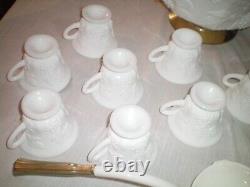 Large Vintage Milk Glass Punch Bowl 10 Cups Grape Vine Patterns