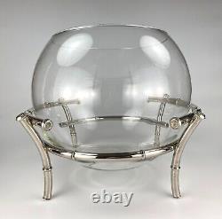 Large Vintage Silver-Plated Faux Bamboo Punch Bowl