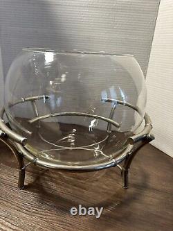 Large Vintage Silver-Plated Faux Bamboo Punch Bowl