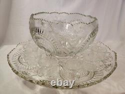 Large cut glass punch bowl set