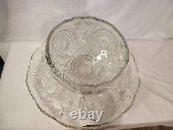 Large cut glass punch bowl set