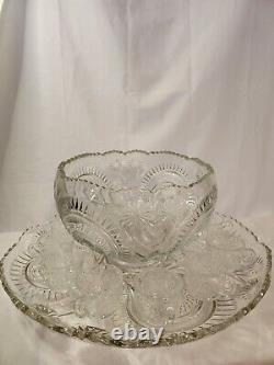 Large cut glass punch bowl set