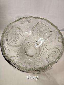 Large cut glass punch bowl set