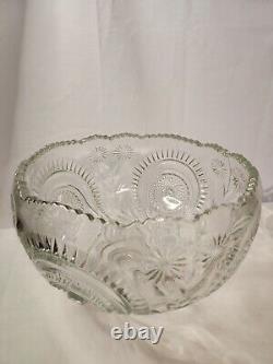 Large cut glass punch bowl set