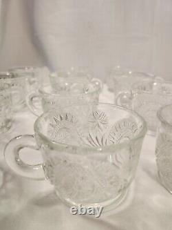 Large cut glass punch bowl set