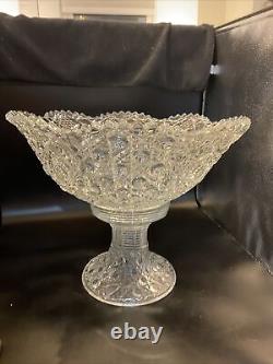 Le Smith Glass Daisy And Button Early 17 1/2 In Flared Punch Bowl And Stand