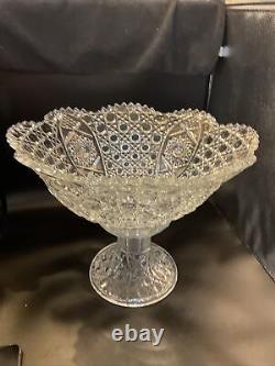 Le Smith Glass Daisy And Button Early 17 1/2 In Flared Punch Bowl And Stand