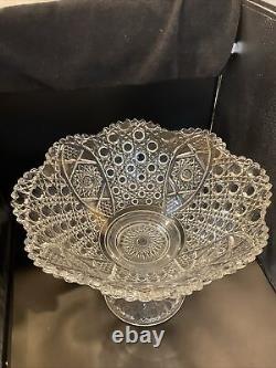 Le Smith Glass Daisy And Button Early 17 1/2 In Flared Punch Bowl And Stand