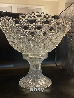 Le Smith Glass Daisy And Button Early 17 1/2 In Flared Punch Bowl And Stand