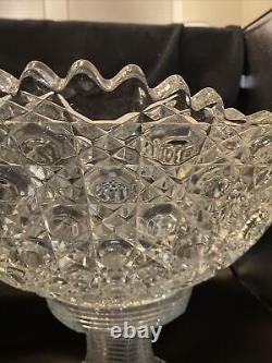 Le Smith Glass Daisy And Button Early 17 1/2 In Flared Punch Bowl And Stand