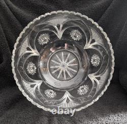 Lead Crystal 11.5 x 6.5 Punch Bowl Arches/Hobstars/Thumbprints Unmarked