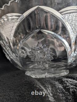 Lead Crystal 11.5 x 6.5 Punch Bowl Arches/Hobstars/Thumbprints Unmarked