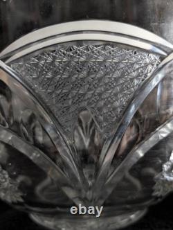 Lead Crystal 11.5 x 6.5 Punch Bowl Arches/Hobstars/Thumbprints Unmarked