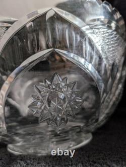 Lead Crystal 11.5 x 6.5 Punch Bowl Arches/Hobstars/Thumbprints Unmarked