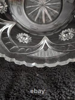 Lead Crystal 11.5 x 6.5 Punch Bowl Arches/Hobstars/Thumbprints Unmarked
