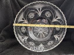 Lead Crystal 11.5 x 6.5 Punch Bowl Arches/Hobstars/Thumbprints Unmarked