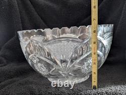 Lead Crystal 11.5 x 6.5 Punch Bowl Arches/Hobstars/Thumbprints Unmarked