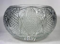 Lead Crystal Cut Glass Huge Punch Bowl Buttons and Daisies and Stars Design