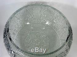 Lead Crystal Cut Glass Huge Punch Bowl Buttons and Daisies and Stars Design