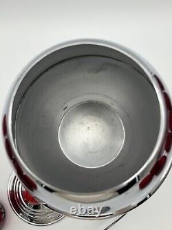 Lehman Bros Chrome Saturn Punch Bowl With Ruby Red Glasses & Ladle 15 Pc MCM