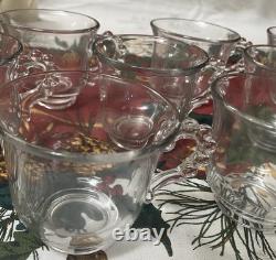 Lenox Winter Greetings Holiday Punch Bowl/Ladle+10 Glass Cups-Festive Cardinal