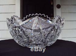 Libbey Glass Co. American Brilliant Cut Glass Colonna 12 Punch Bowl c. 1905