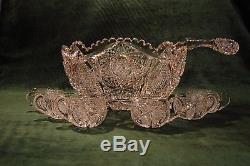 Libbey Somerset Punch Bowl, Ladle, Punch Cups Antique American Brilliant