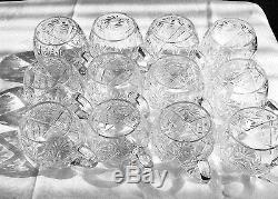 Lidded Cut Glass Punch Bowl 12 Cups And Ladle
