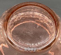 Lilly Pink Glass Large Punch Bowl With LID & 6 Cups Etched Flower Design Vintage