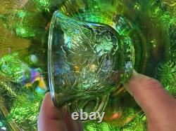 Lime Green Carnival Glass Indiana Princess 24pc Punch Set Bowl Cups Hooks