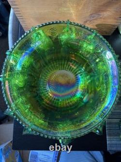 Lime Green Carnival Glass Indiana Princess 24pc Punch Set Bowl Cups Hooks