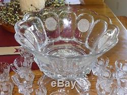 Lovely Fostoria Glass Crystal COIN GLASS Large Punch Bowl / Base / 18 Cups