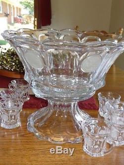 Lovely Fostoria Glass Crystal COIN GLASS Large Punch Bowl / Base / 18 Cups