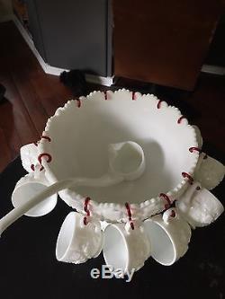 Lovely Westmoreland Glass Punch Bowl Set With Red Clips