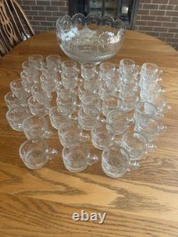 MANHATTAN Pressed Glass Punch Bowl with 43 cups