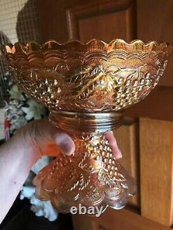 MARIGOLD, CARNIVAL GLASS, EARLY, 1900's, IMPERIAL GRAPE, 8 PCE, PUNCH BOWL+CUPS
