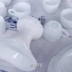MCKEE The Concord Milk Glass 14 Pc Punch Bowl Set